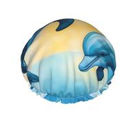 Dolphins in Love print Women's shower cap Reusable elastic shower cap Double-layer hair cap Shower cap