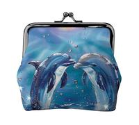Dolphins in Love Printed Coin Purse for Women Cute PU Leather Coin Wallet Mini Coin Purse Pouch with Kiss-Lock