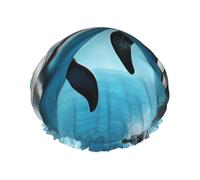 Dolphins in Love Printed Large Shower Cap, Double Layer Hair Protector For Facial Care, Reusable Hair Wrap