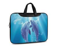 Dolphins in Love Printed Leather Shoulder Messenger Bag Briefcase for Men Women Travel Business Office Hangbag Laptop Pack Crossbody