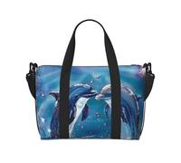 Dolphins in Love Printed Travel Bag Duffle Bag for Men Women, Large Water Resistant Gym Bag Weekend Holdall Bag with Shoulder Strap