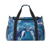 Dolphins in Love Printed Travel Duffle Bag for Men Women Large Sport Gym Bag Handbag with Shoulder Strap for Travel Weekend Fishing Hunting