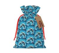 Dolphins In Love Printing 1 Pc Christmas Bag With Drawstring For All Adults To Give Presents Halloween