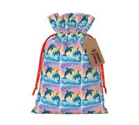 Dolphins In Love Printing 1 Pc Christmas Bag With Drawstring For All Adults To Give Presents Halloween