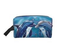 Dolphins in Love Prints Makeup Bags for Women Girls Large Capacity Zipper Cosmetic Bag Travel Toiletry Bag Organizer with Handle