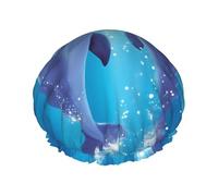 Dolphins in Love Shower Cap for Women Men, Elastic and Reusable, Stylish Large Waterproof Shower Bonnet, Washable Hair Bath Caps, Double Layers Bathing Hat for Long Hair, Braids
