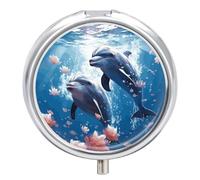 Dolphins in Love Small Pill Box 3 Grids Travel Pill Case Portable Daily Pill Organizer with Anti-Mixing Design Easy to Retrieve Meds for Medication, Vitamin, Supplements