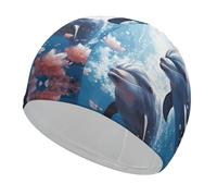 Dolphins in Love Swim Cap Unisex Adult Swimming Cap Non Slip Pool Hat Comfortable Durable Easy to Put On and Off Waterproof Swim Hat Keep Hair Dry