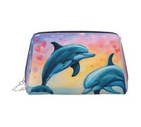 Dolphins in Love Travel Makeup Bag with Compartment,Portable Cosmetic Organizer Bags,Toiletry Bag