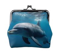 Dolphins in the Ocean Coin Purse for Women, Small Card Holder PU Leather Change Pouch, Kiss Lock Coin Pouch Mini Portable Party Cosmetic Bags Vintage Card Wallets for Cash Key