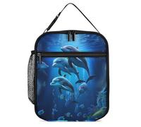Dolphins in The Ocean Lunch Bag Insulated Bento Box Tote Bags Portable Lunchbag for Women Men Work Picnic