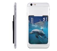 Dolphins in the Ocean Phone Wallet, Stick On Card Holder for Back of Phone Case - Leather Cell Phone Card Wallet Sleeve Adhesive Phone Pocket - Compatible with Most Cell Phones