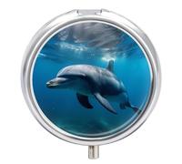 Dolphins in The Pill Box Cute Round Pill Case Portable Medicine Tablet Vitamin Holder Organizer for Purse Pocket