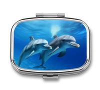Dolphins in The Pill Box Cute Square Pill Case Portable Medicine Tablet Vitamin Holder Organizer for Purse Pocket