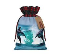 Dolphins In The Sea 1 Print Festive Plaid Gift Bag, Candy Bag, Drawstring Burlap Pouch For Holiday Presents Favor-M