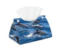 Dolphins In The Sea Elegant Leather Throw Cover for Tissue Boxes