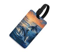 Dolphins in The Sea Luggage Tag for Suitcases TSA Approved with Name Id Card Suitcase Tags Identifiers Black Strap Clear Window Personalized Baggage Tag for Cruise Airport Travel Essentials