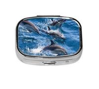 Dolphins in The Sea,Meta Pill Box 2 Compartment Medicine Case,Portable Organizer,Rectangle Meta Portable Organizer Pill Box 1109 Compartment Medicine Case