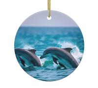 Dolphins in The sea Print Christmas Tree Ceramic Round Hanging Ornaments,Xmas Decoration Keepsake 2025