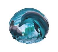 Dolphins In The Sea Print Double Layer Shower Cap Reusable Lightweight And Soft Bath Hair Cap For Women