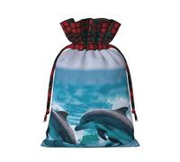 Dolphins In The Sea Print Festive Drawstring Gift Eco-Friendly Bags Reusable Pouches Birthday Wedding Party