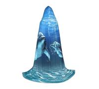 Dolphins In The Sea Print Hooded Wizard Robe Halloween Cloak Medieval Renaissance Cosplay Christmas Party Outfits