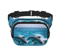 Dolphins in the sea Print Men and Women Square Double Layer Waist Bag Workout Crossbody Travel Waist Bag, Black, One Size