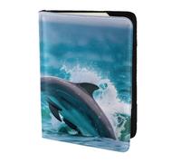 Dolphins in the sea Print Passport Holder for Travel,Wallet Case RFID Blocking Leather Card Slot Protector