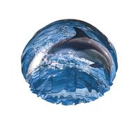 Dolphins In The Sea Print Premium Double Layer Shower Cap For Women With Reusable Shower Cap For Hair - Waterproof Plastic Cap - Shower Caps For Long, Short And Curly Hairs
