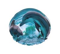 Dolphins in the sea Print Shower Cap with Elastic and Reusable for Long and Short Hair,DoubleHair Cap