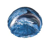 Dolphins In The Sea Print Soft Lined Shower Cap, Double Layer Washable Wide Elastic Band Hair Shower Cap For Bath