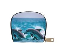 Dolphins in the sea print Womens Credit Card Holder Wallet Zip Leather Card Case Card Holder Unisex For Men And Women, White, One Size