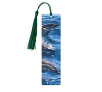 Dolphins in The Sea Print Wood Bookmark for Men Women,Wooden Bookmarks with Tassels, Ideal Bookmark Gifts for Book Lovers