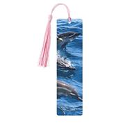 Dolphins in The Sea Print Wood Bookmark for Men Women,Wooden Bookmarks with Tassels, Ideal Bookmark Gifts for Book Lovers