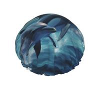 Dolphins in the sea Printed Double-Layer Waterproof Shower Cap - Reusable Spa & Face Mask Bathing Hat for Travel, Home Care & Beauty Routine