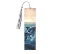 Dolphins in the sea Printed Metal Bookmarks M - Gray Lightweight Aluminium Book Marker for Books, Journals & Gifts, Ideal Book Lovers, Holiday Decor & Crafts