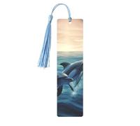 Dolphins in the sea Printed Metal Bookmarks M - Sky Blue Lightweight Aluminium Book Marker for Books, Journals & Gifts, Ideal Book Lovers, Holiday Decor & Crafts