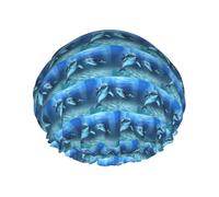dolphins in the sea Printed Reusable Shower Hats, Double Layer Headgear For Spa And Salon, Large Hair Wrap