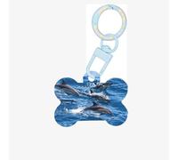 Dolphins in The Sea Printing Acrylic Dog Bone Ornament,Dog Tags Personalized Pet Ornament, Key Chain Bone Shaped Id Tags