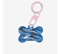 Dolphins in The Sea Printing Acrylic Dog Bone Ornament,Dog Tags Personalized Pet Ornament, Key Chain Bone Shaped Id Tags