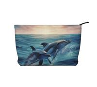 Dolphins in The sea Prints Corduroy Makeup Bag for Women Girls, Spacious Travel Cosmetic Organiser for Make-up, Toiletries & Essentials