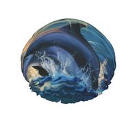 dolphins in the sea Shower Cap for Women Men, Elastic and Reusable, Stylish Large Waterproof Shower Bonnet, Washable Hair Bath Caps, Double Layers Bathing Hat for Long Hair, Braids