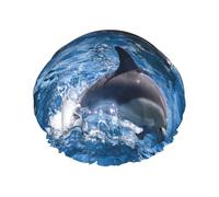 Dolphins In The Sea,Shower Cap Nightcap Double Layer Waterproof Elastic Bath Cap Reusable Hair Cap