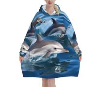 Dolphins In The Sea- Super Soft Wearable Blanket Hoodie For Men And Women - Warm, Fashionable, Cozy Flannel Hooded Sweatshirt - Oversized, Loose Hoodie Blankets With Pocket For Ultimate Comfort
