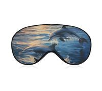 Dolphins in The Sea Travel Eye Mask Blackout Eye Mask for Sleeping Airplane Eyemask with Adjustable Strap Sleep Masks for Women Men Soft Night Blindfold Eyemask