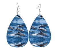 Dolphins In The Sea Trendy Leather Teardrop Earring Lightweight Bohemian Earrings Set Jewelry Gift For Women Girl
