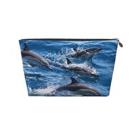 Dolphins in The Sea Vagilo Leather Toiletry Bag - Stylish & Durable Toiletry Kit for Travelers, Cosmetic Organizer, Makeup Bag, Carry-On, Portable Organizer, Zippered Pouch