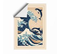 Dolphins in the Wave Japandi Unframed Wall Art Print A1 (84.1×59.4cm), Wall Decor for Living Room, Bedroom, Office & Home, Art Gift