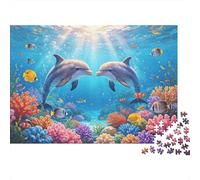 Dolphins Jigsaw Puzzles 1000 Pieces Recycled Material Underwater World Adult Jigsaws Developing Boy & Girl‘s Intelligence Parent Child Game Activity 52x38cm/1000pcs