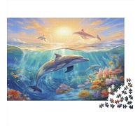 Dolphins Jigsaw Puzzles Puzzles for Adults Kids. 1000 Piece Submarine World Great Gifts Challenge Toy Educational Game Home Decoration for Adults& Kids Age 14 Years Up 1000pcs (75x50cm)